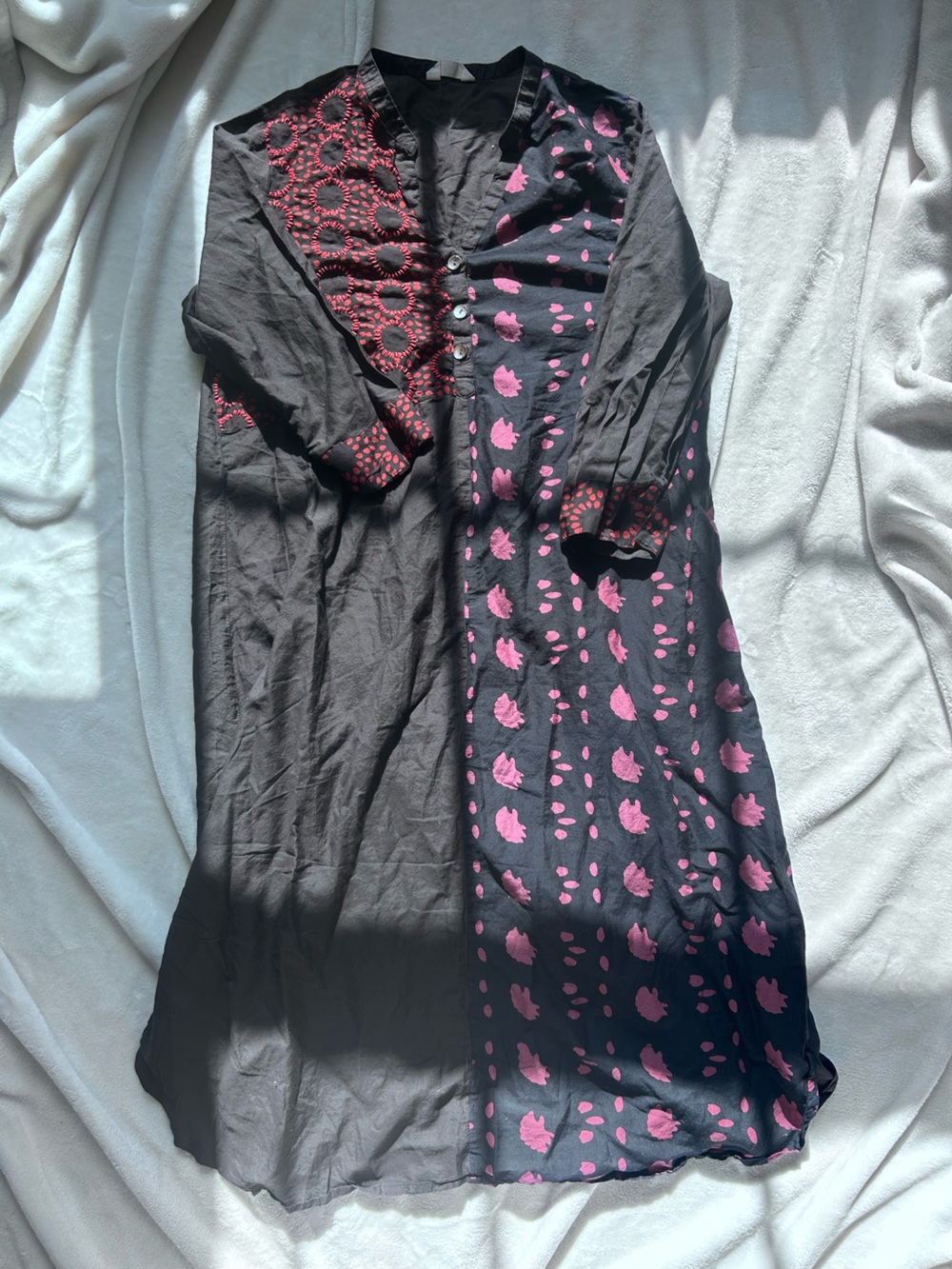 Marketplace Handiwork of India Black Dress with Pink Embroidery